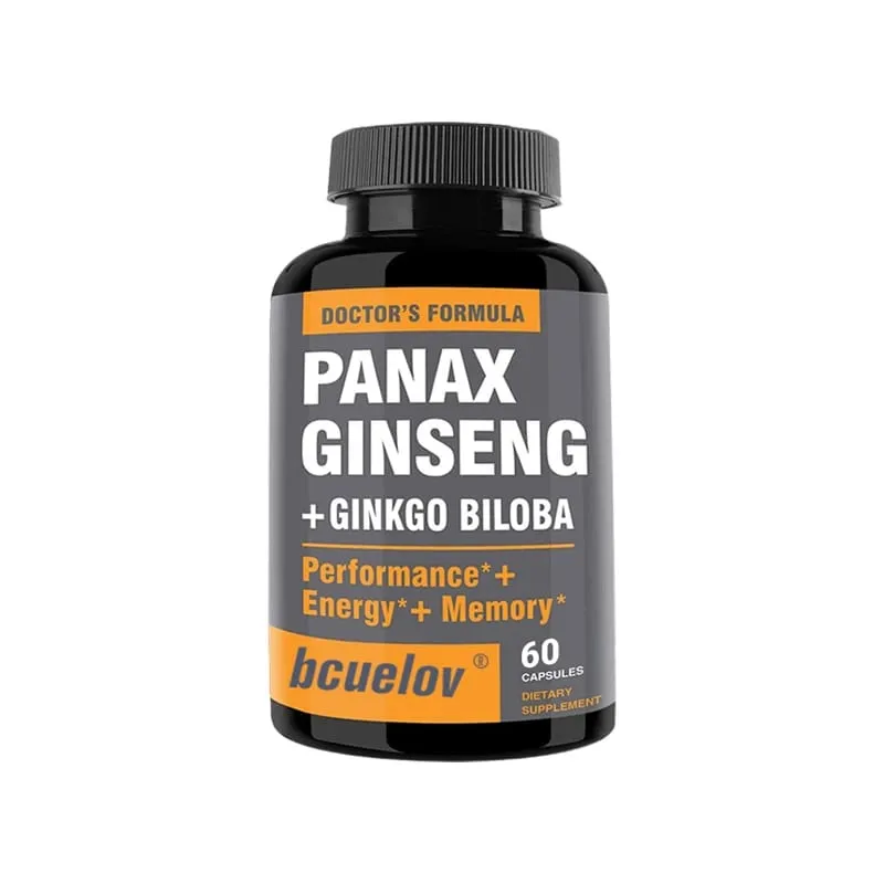 Cápsulas de extrato de Ginseng + Ginkgo Biloba - Ajuda a melhorar a energia e a vitalidade, memória anti-envelhecimento, saúde do cérebro e da visão