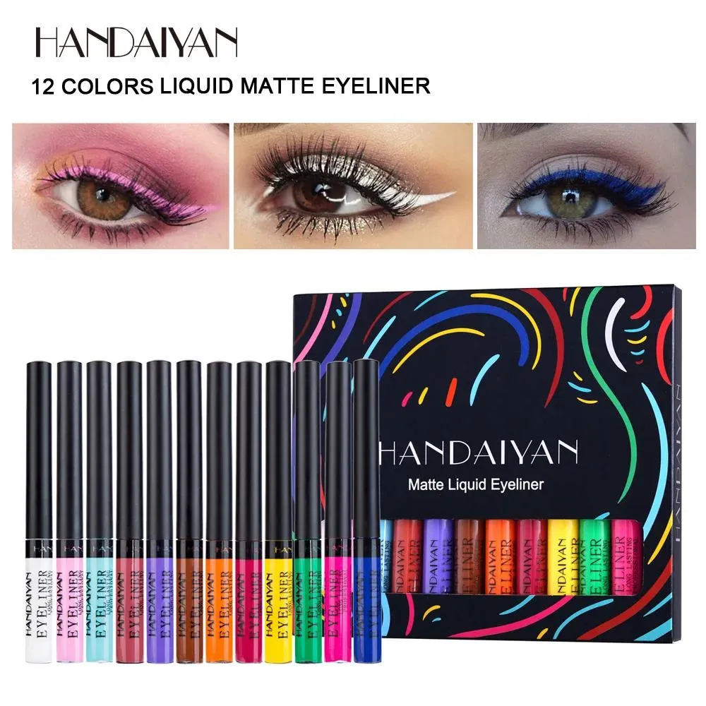 Conjunto de canetas delineadoras à prova d'água, 12 cores, fosco, longa duração, 24 horas, fluorescente, lápis de delineador para decoração de maquiagem facial