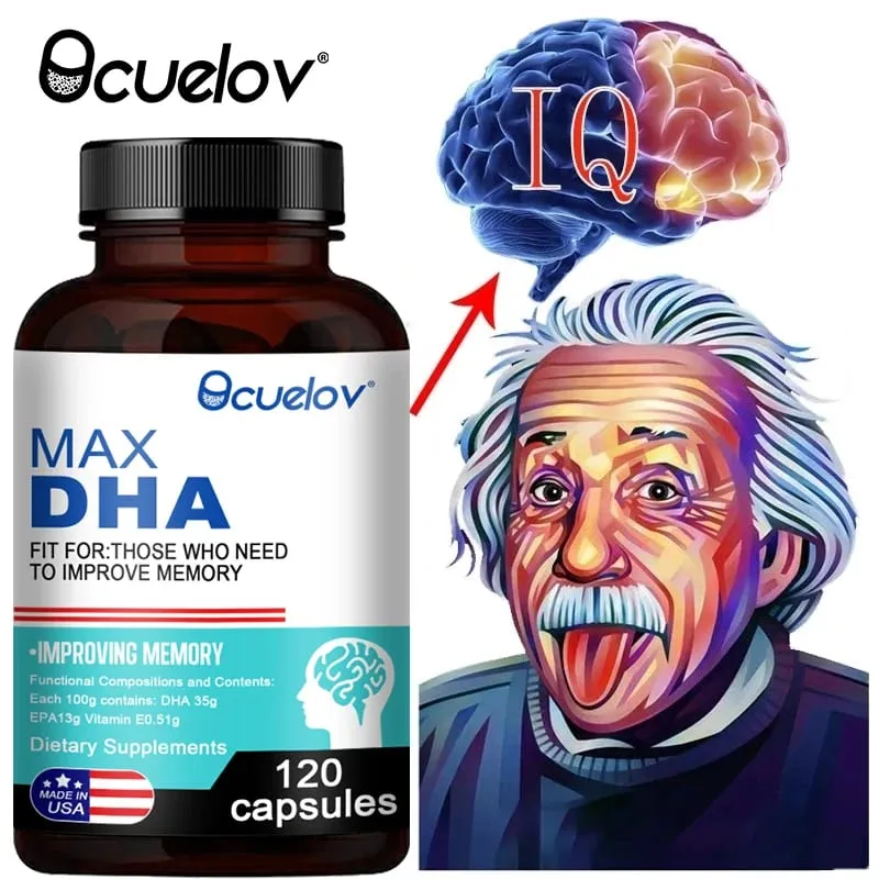 Bcuelov MAX DHA-melhorar memória proteger visão inteligência ativar células cerebrais melhorar suplemento dietético de fadiga cerebral