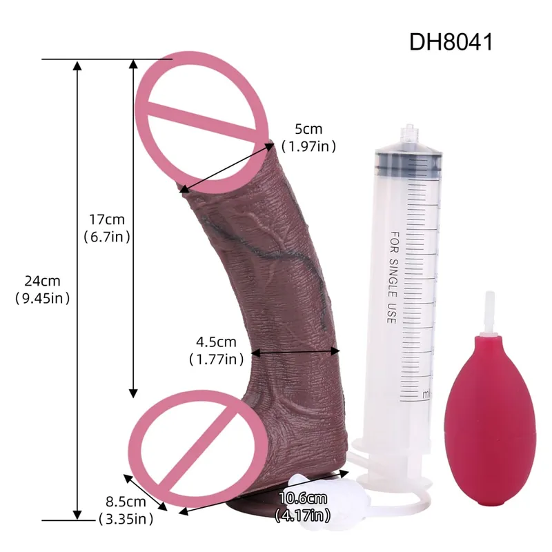 Silicone realista camadas duplas ejaculando pênis esguichando vibrador longo com otário brinquedos sexuais anal para homens mulheres masturbador