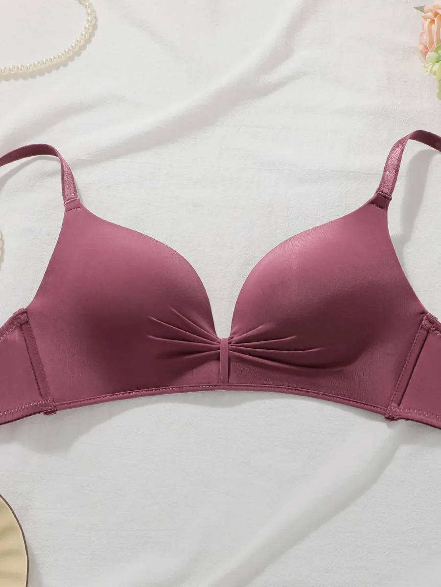 Conjunto de sutiã de renda de cor sólida feminino sem fio sem arame push up sutiã e calcinha 2 peças conjunto diário lingerie confortável