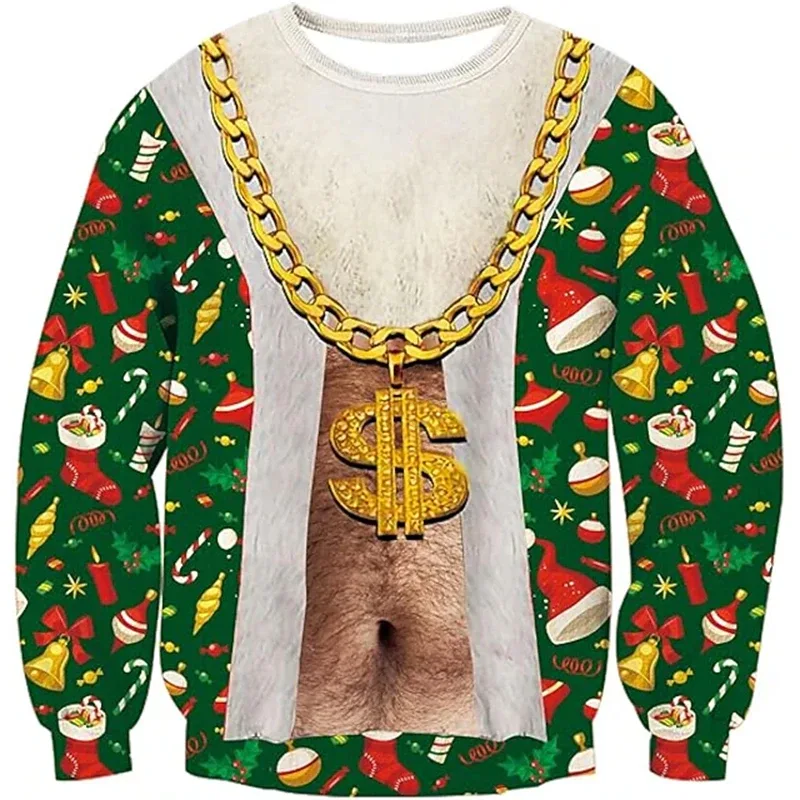 Christmas Ugly Sweater Funny 3D Printing Muscle Pattern Sweatshirts For Men New Fashion Pullover Party Cosplay Costume Xmas Gift