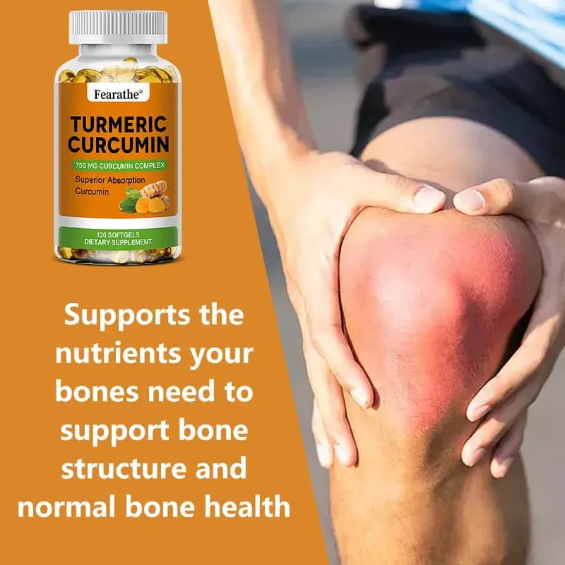 Cápsulas orgânicas de curcumina de cúrcuma - 750 mg de complexo de curcumina de maior potência para a saúde cardiovascular, óssea, muscular e cerebral