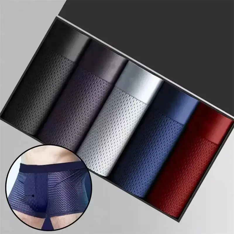 5pcs Men's Underwear Ice Silk Mesh Men Boxer Shorts Plus Size Panties Sexy Men Boxer Summer Breathable Light Thin Underpants — image 2