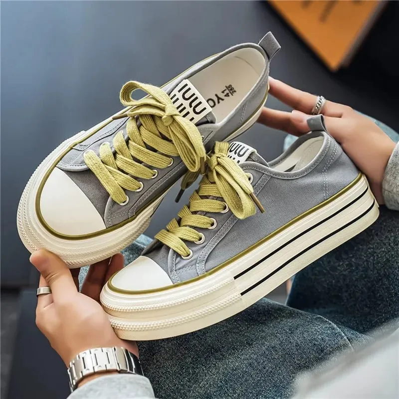 Men's Vulcanized Shoes Classic Low-top Canvas Shoes Height Increase Platform Shoe Men‘s Casual Sneakers Fashion Skateboard Shoes