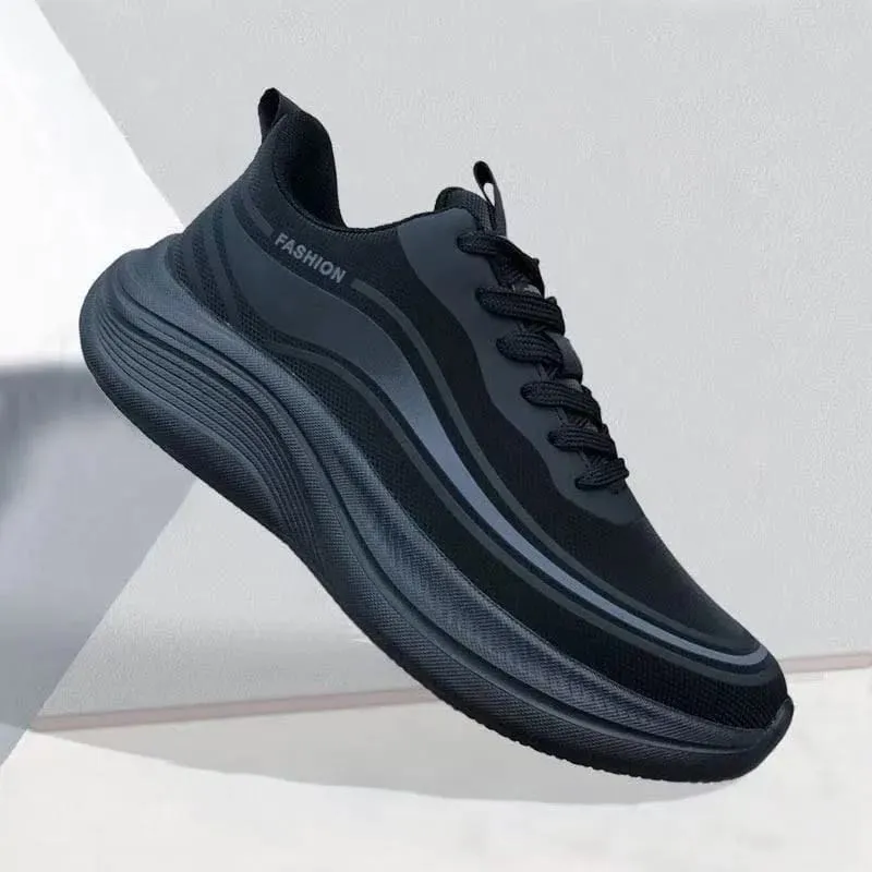 Men Breathable Mesh Sneakers Lace‑up Thick Platform Sole Lightweight Walking Shoes Outdoor Non‑slip Casual Sports Footwear — image 2