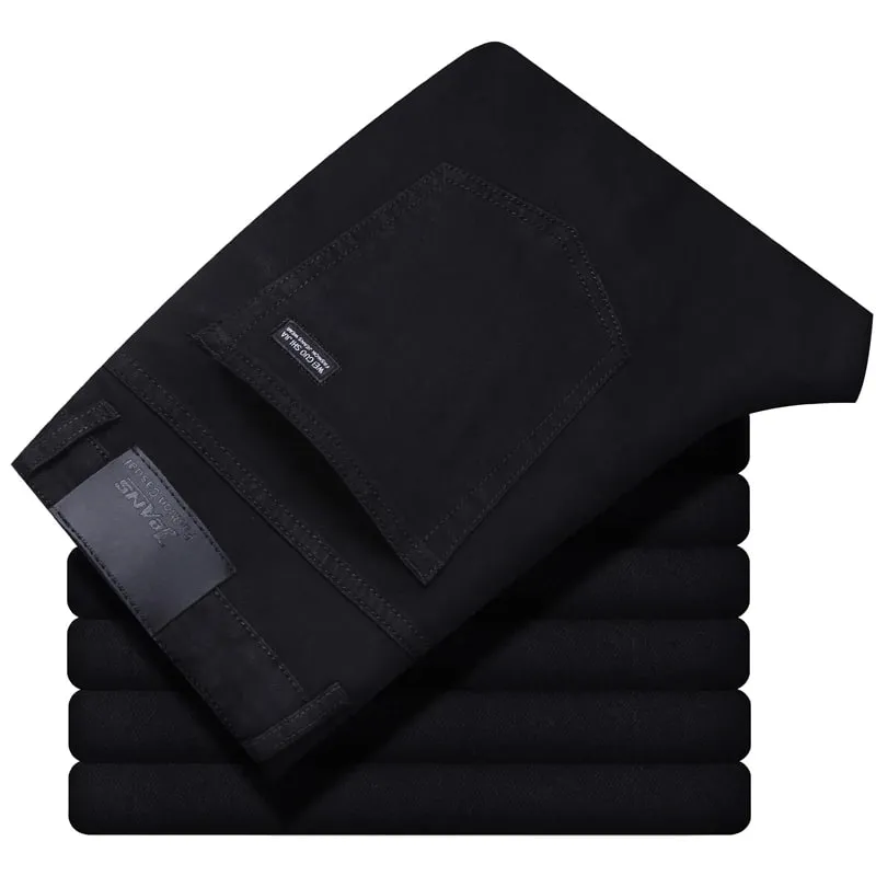Nova versão coreana masculina é macia e confortável estiramento regular ajuste jeans moda casual algodão negócios preto calças jeans