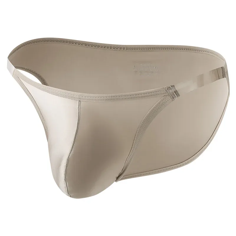 Cuecas de seda gelo sedosa masculina suave cintura baixa estiramento 3D bolsa suporte respirável roupa interior diária