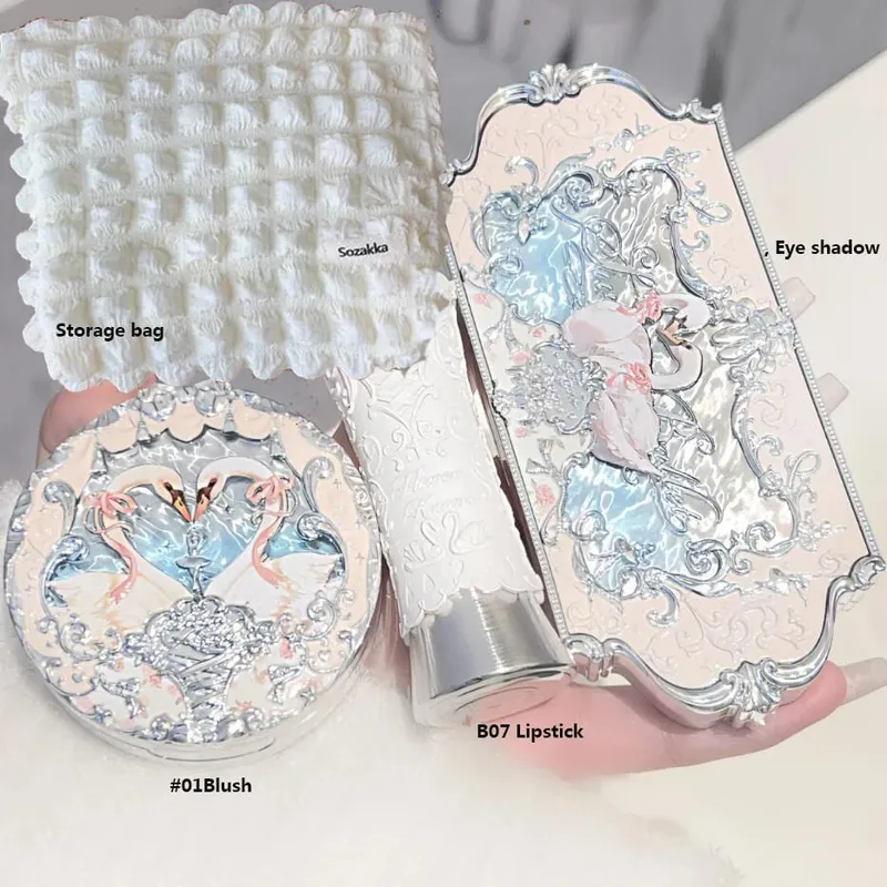 Flor sabe conjunto de maquiagem caixa completa cisne urso jardim coleção em relevo blush brilho batom kit fundação tudo em kit de maquiagem