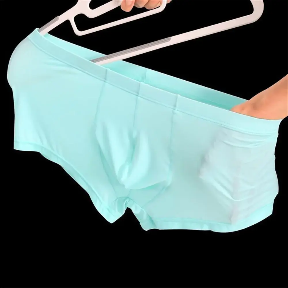 Cool Men's Ice Silk U Convex Underwear Summer Ultra-thin Transparent Boxer Shorts Sexy Male Trunks Plus Size M-XXL