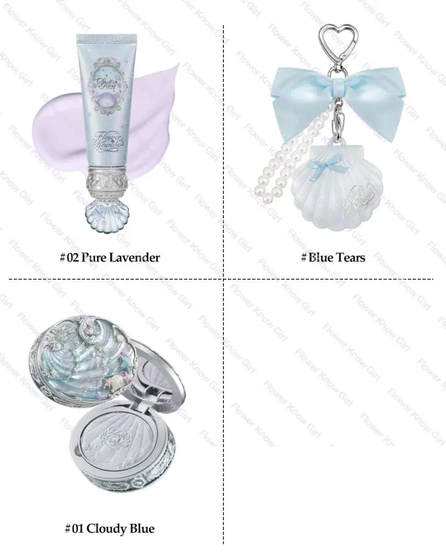Makeup Flower Knows Shell's Jewel Mermaid Glow Set Eyeshadow Palette Blush Lip Gloss Makeup Bag Matte Glow Shimmer Primer Kit
