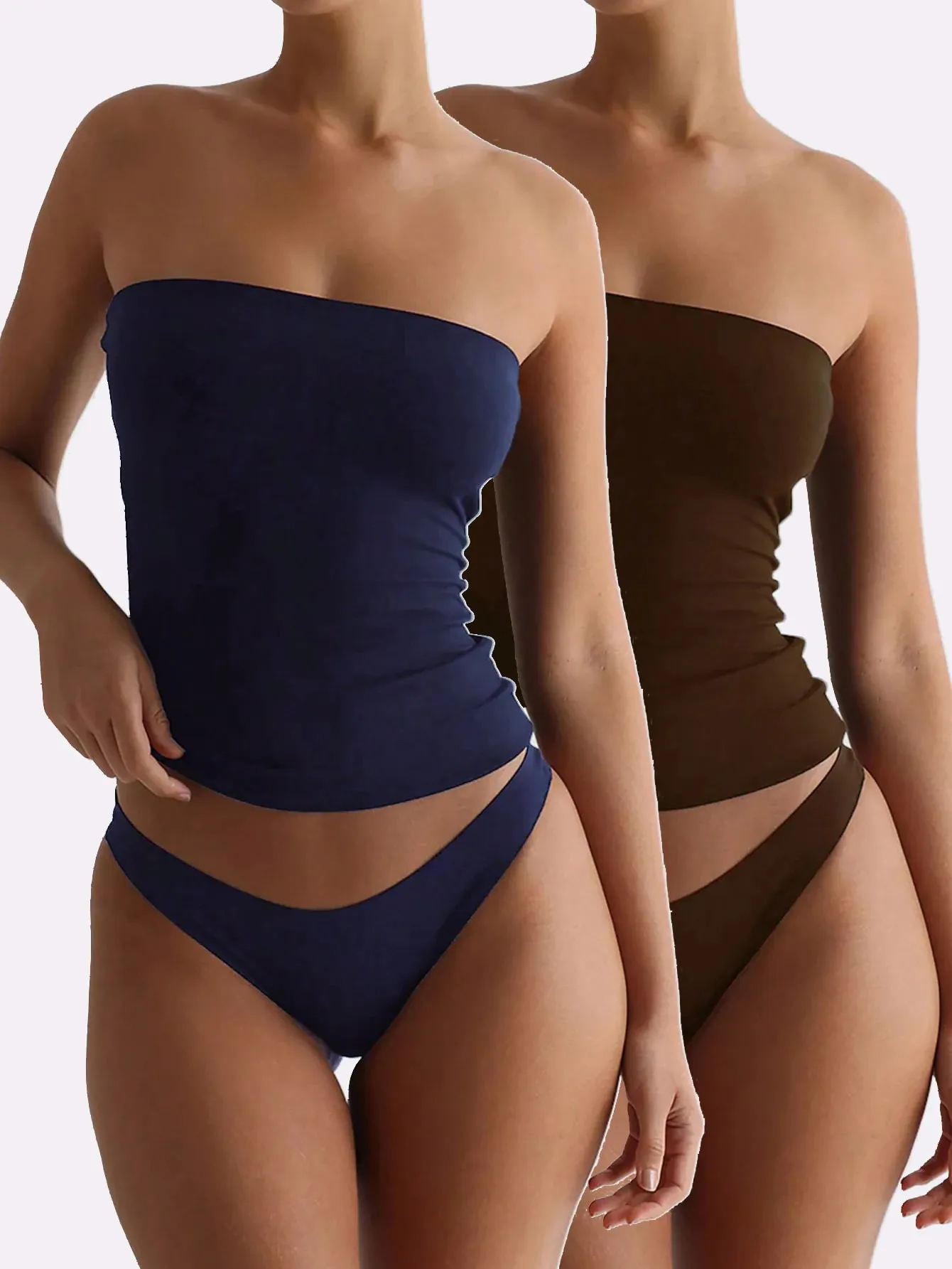2 pacotes de top tubo sem alças sólido feminino macio elástico sem mangas fino básico elegante em camadas bandeau cami roupa casual diária