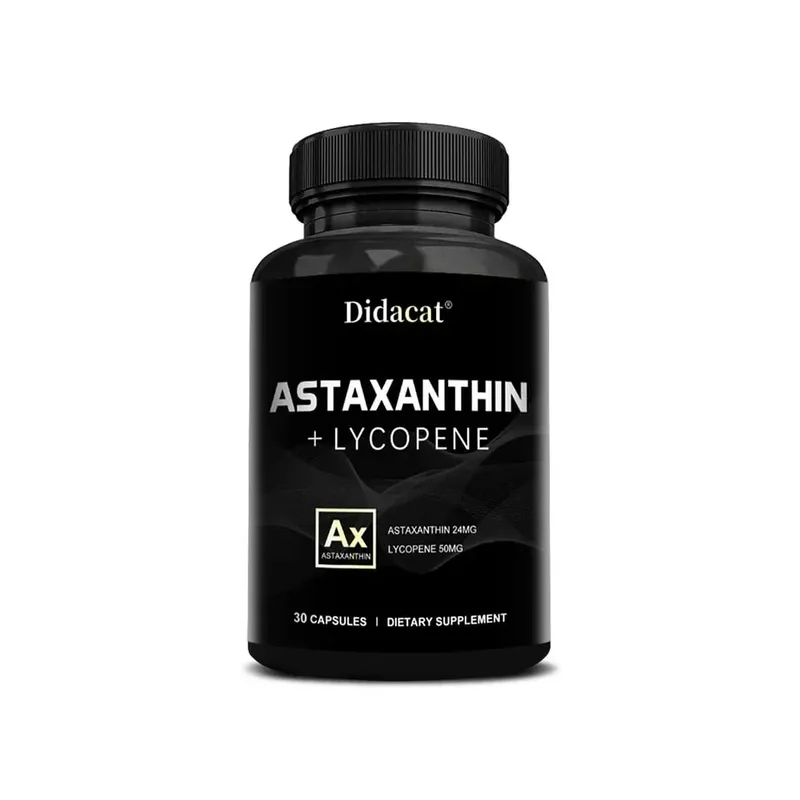 Astaxantina 24 mg + licopeno 50 mg antioxidante natural de microalgas suplemento de astaxantina apoia a saúde da pele dos olhos não-OGM