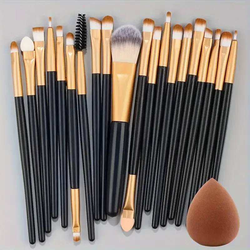 Conjunto de pincéis de maquiagem 20 unidades, delineador, mistura de bochechas, pincel de base cosmética com esponja de maquiagem