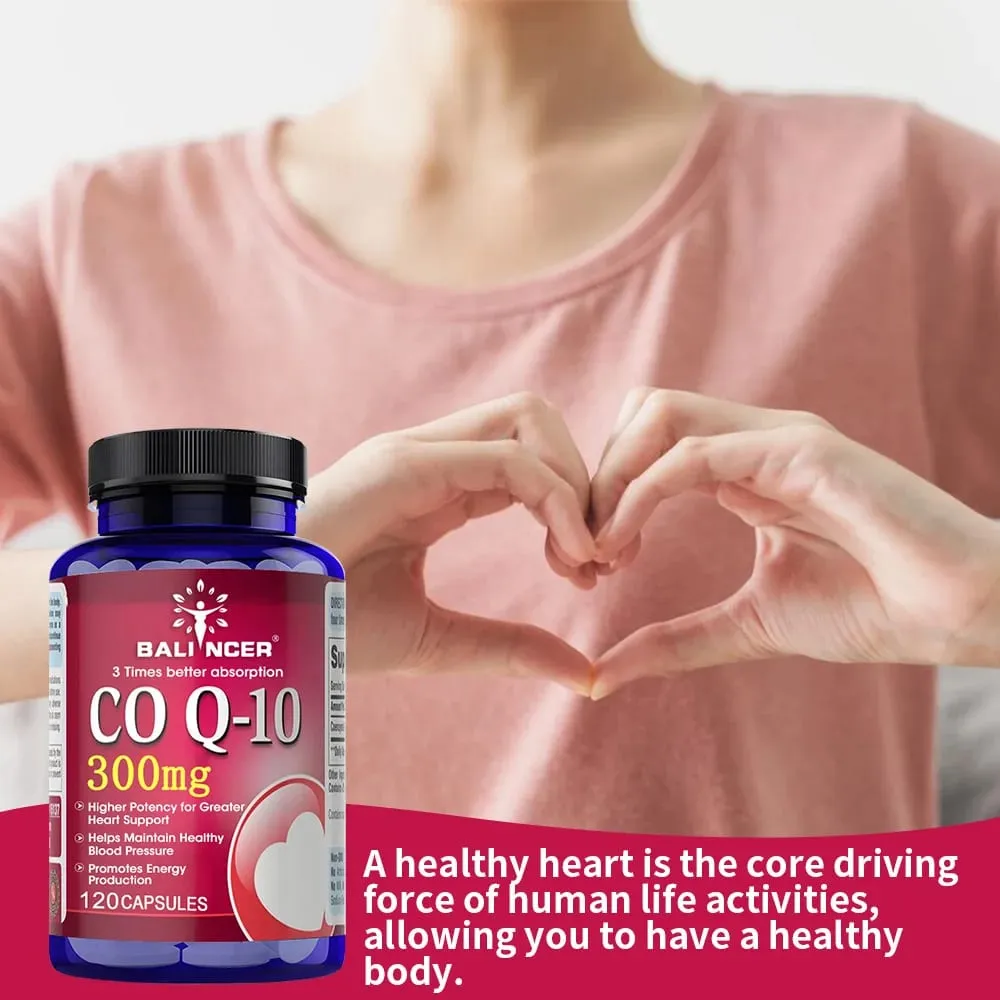 Cápsulas de CoQ10 300 mg - Antioxidante altamente absorvível, suporte de energia cardiovascular para o coração, vegano, não transgênico, sem glúten