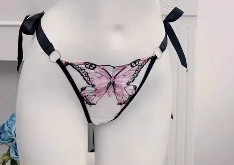 Reggente Pizzo Francese Farfalla Rete Trasparente Spalline Elastiche Senza Spugna Set Intimo S-XL Nuovo Morbido