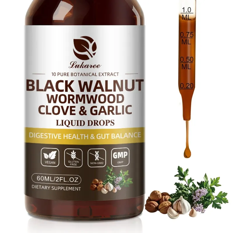 Gota de absinto de nogueira preta, limpeza rápida do intestino e saúde digestiva com cravo, alho, cúrcuma, 98% de absorção, vegano sem glúten
