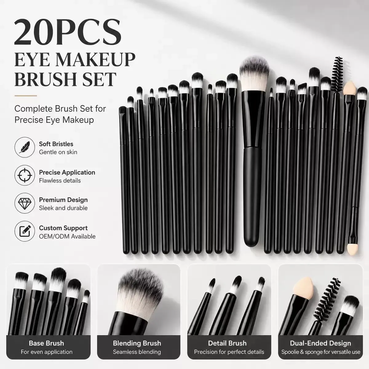 20 pçs pincéis de maquiagem profissional conjunto macio cabelo sintético escova cosmética para fundação sombra sobrancelha delineador mistura fazer — image 1