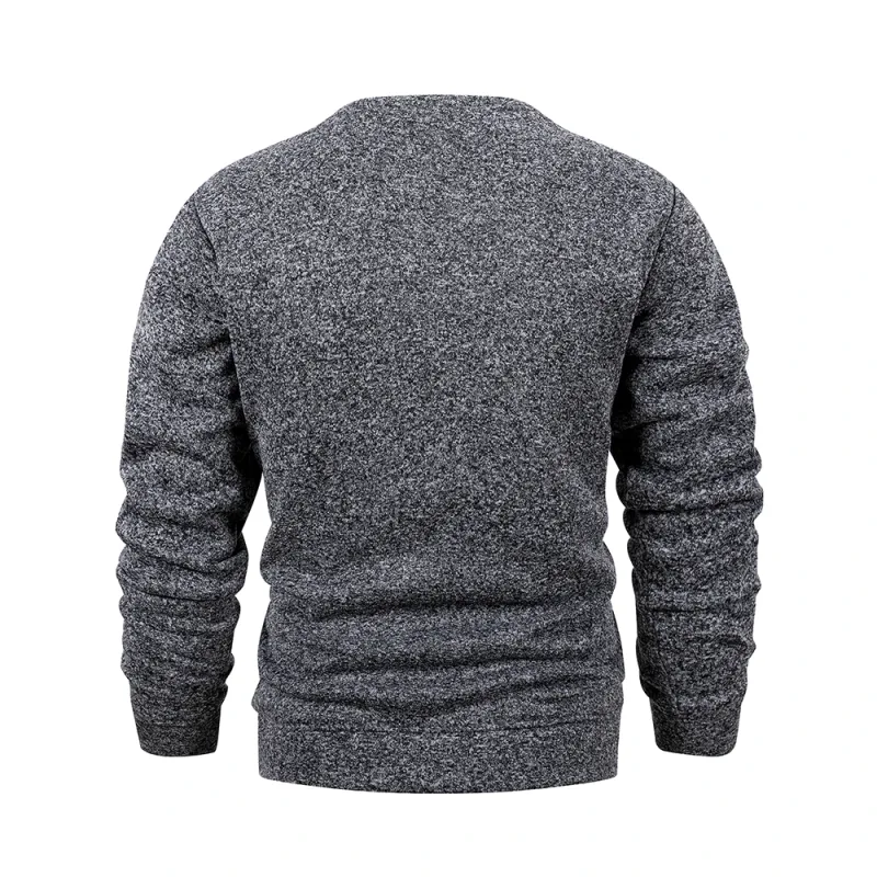 Moletom masculino quente com gola redonda, forrado de lã, pulôver térmico, outono inverno, moda casual, suéter solto de malha com capuz de manga comprida