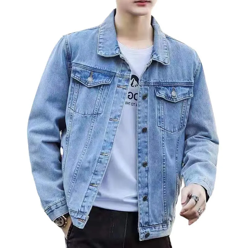 Spring Autumn Men Denim Jackets Casual Solid Color Lapel Single Breasted Jeans Jacket Men Slim Fit Cotton Outwear Jackets