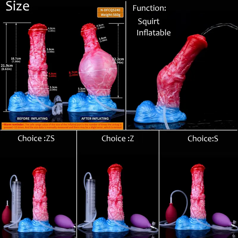 Silicone Inflatable Ejaculation Knot Dildo Adjustable Girth Squirting Fantasy Horse Penis Adult Sex Toys Anal Dilator
