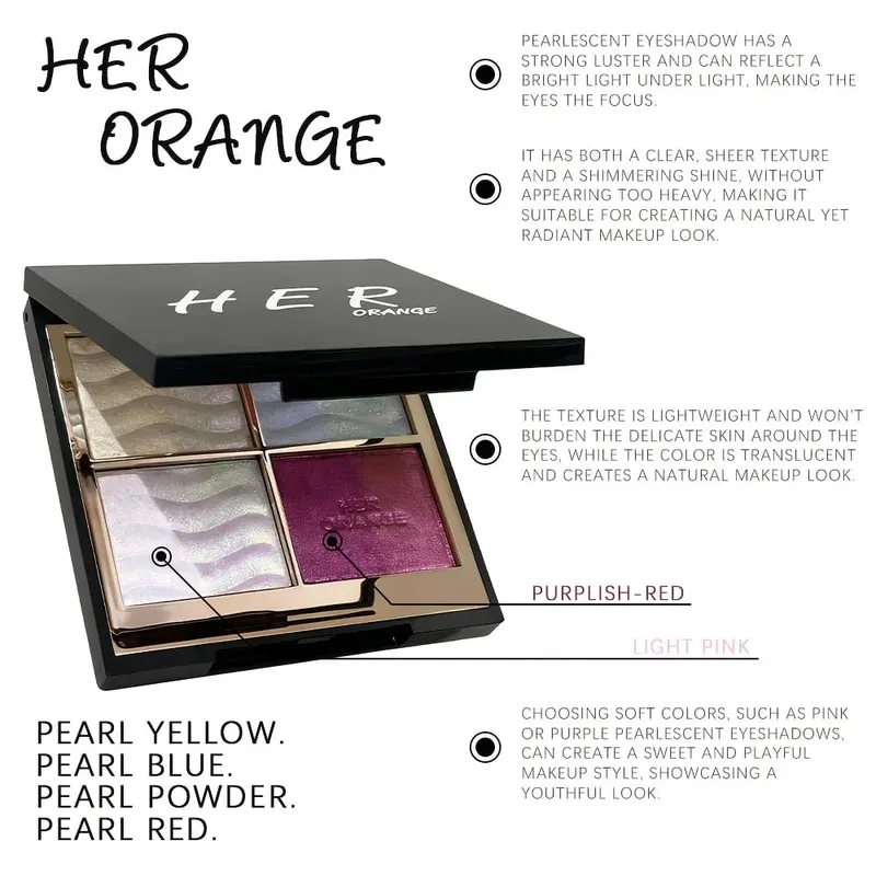 Herorange 4 Color Eyeshadow Palette with Brush Iridescent Glitter Shimmer Multi-Use as Highlight & Blush for Daily Party & Gift