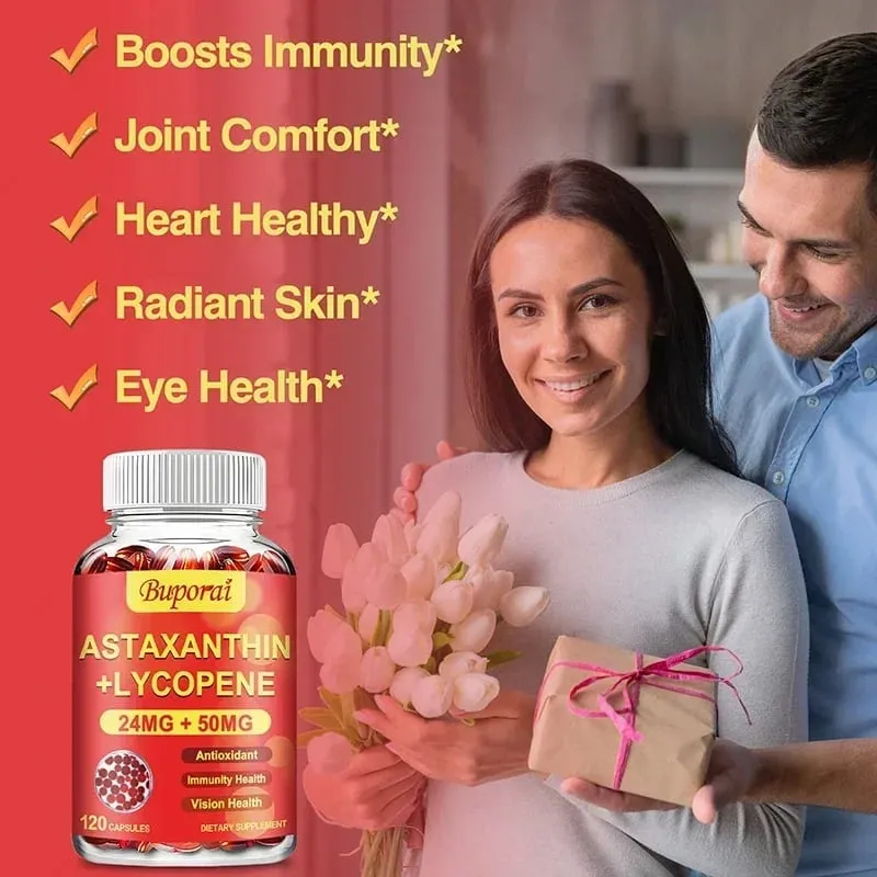 Cápsulas de Astaxantina + Licopeno - O antioxidante apoia a visão do coração e a saúde da próstata, melhora a imunidade