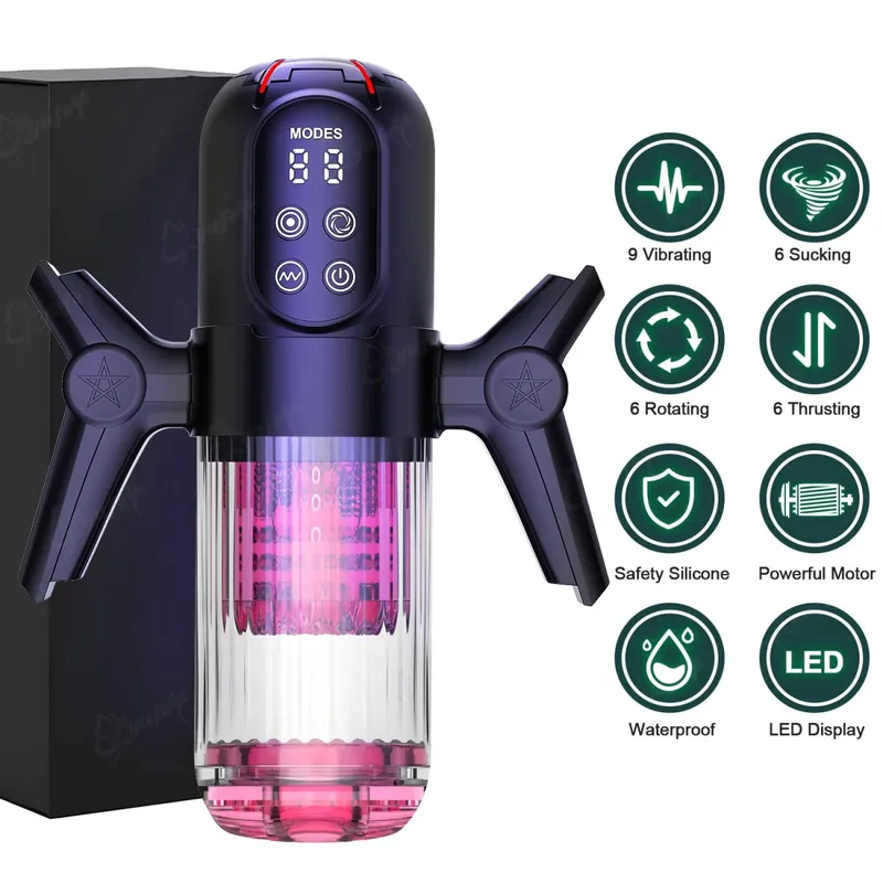 Campo luxuoso masturbador masculino 9 vibração 6 sucção rotativa lambendo modos telescópicos bolso buceta Stroker Boquete brinquedos sexuais