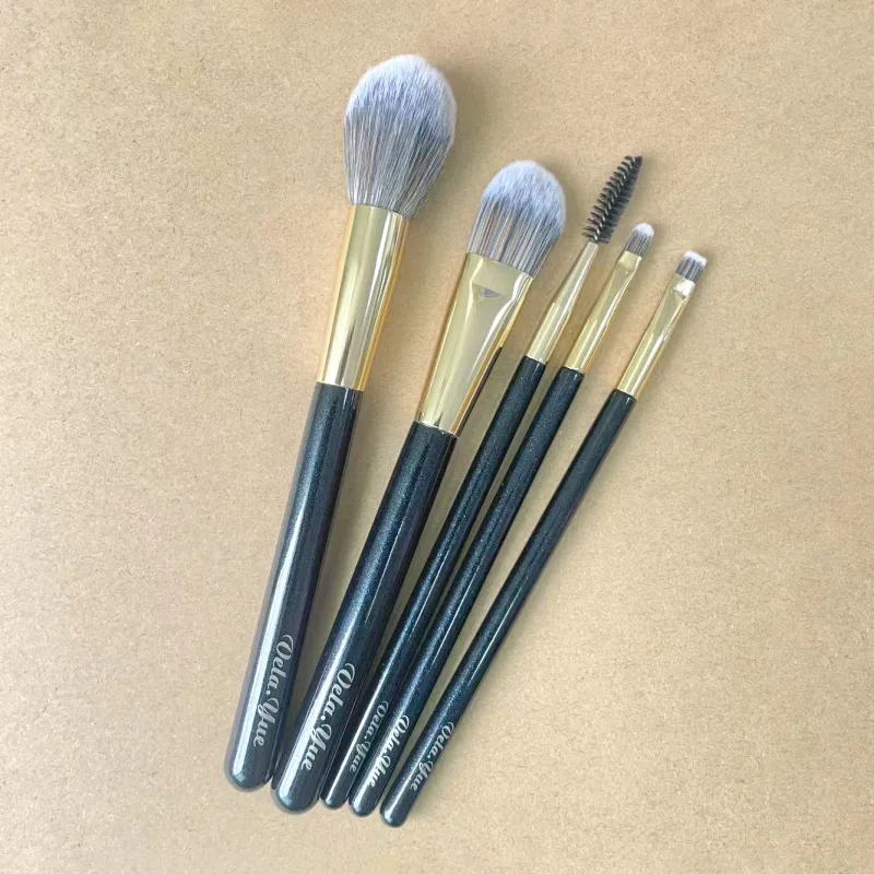 Vela.Yue Conjunto de pincéis de maquiagem 5 peças, base em pó, blush, bronzer, iluminador, contorno, delineador, sobrancelha, brilho labial