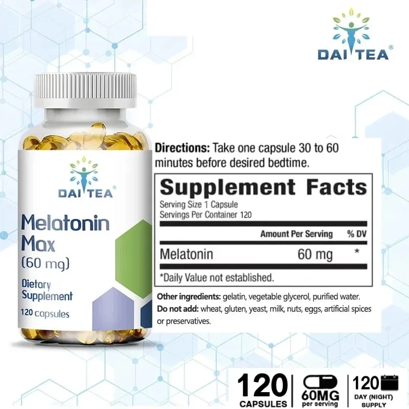Melatonin MAX（60 毫克）快速溶解膠囊 - 更快入睡，促進深度睡眠和休息，易於服用，增強免疫健康