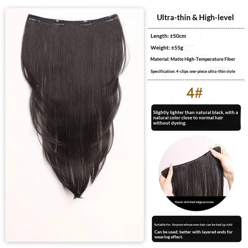 Extensão de cabelo reto sintético, uma peça em camadas, leve, invisível, sem costura, 4 clipes para mulheres, diariamente