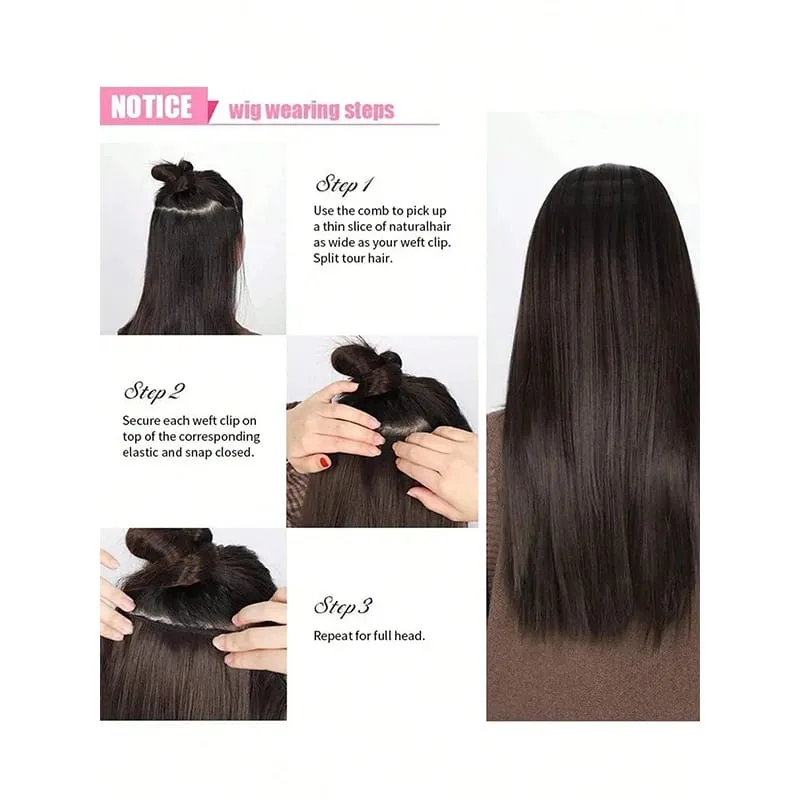 Longo reto 5 clipes de extensão do cabelo 32 Polegada clipe em extensões de cabelo para mulheres sintético natural em linha reta clipe de cabelo pedaço — image 6