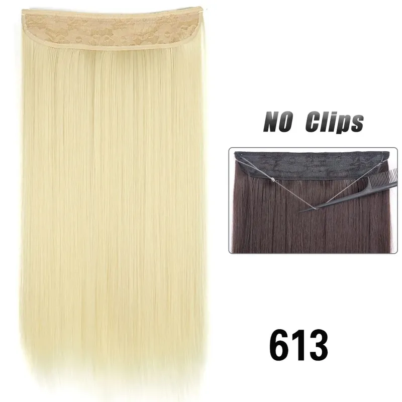 Sem clipes extensões de cabelo fio invisível longo em linha reta sintético falso pedaço de cabelo 80cm preto marrom loiro penteado