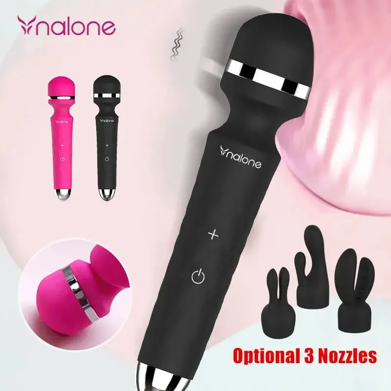 Nalone 強力振動器可選 3 個噴嘴 USB 充電魔棒 AV 振動器按摩器振動假陽具成人 18 歲以上女性性玩具
