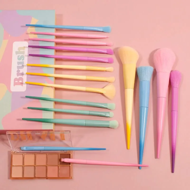 Conjunto de pincéis de maquiagem, 17 peças, base, pó facial, blush, corretivo, sombra, arco-íris, kit de pincéis de maquiagem