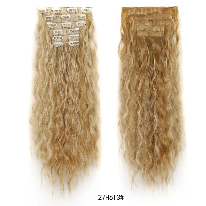 Long Curl Wave Clip In Hair Extensions 6Pcs/Set 16 Clips High Tempreture Synthetic Hairpiece Clip In Hair Extensions 24Inch