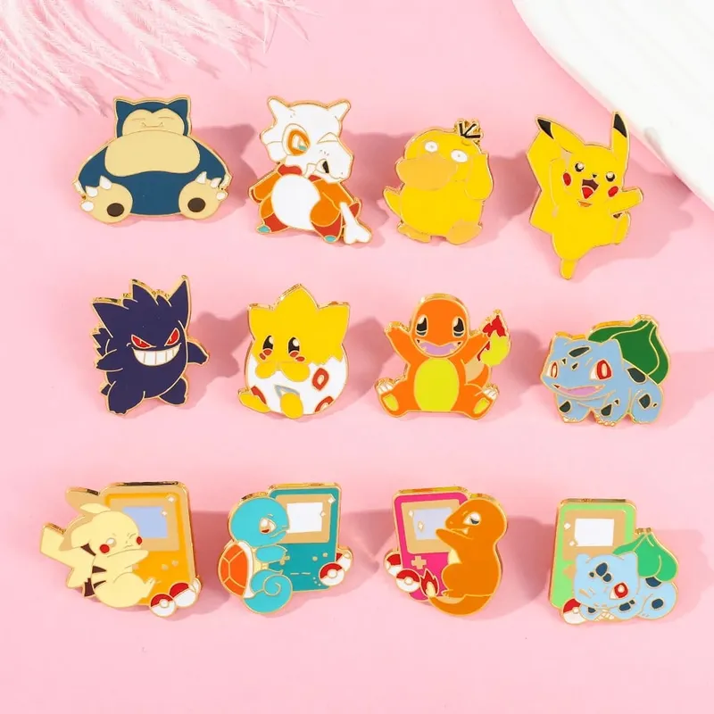 Cute Pikachu Brooch Anime Figures Gengar Psyduck Squirtle Togepi Bulbasaur Enamel Lapel Pin Badges on Backpack