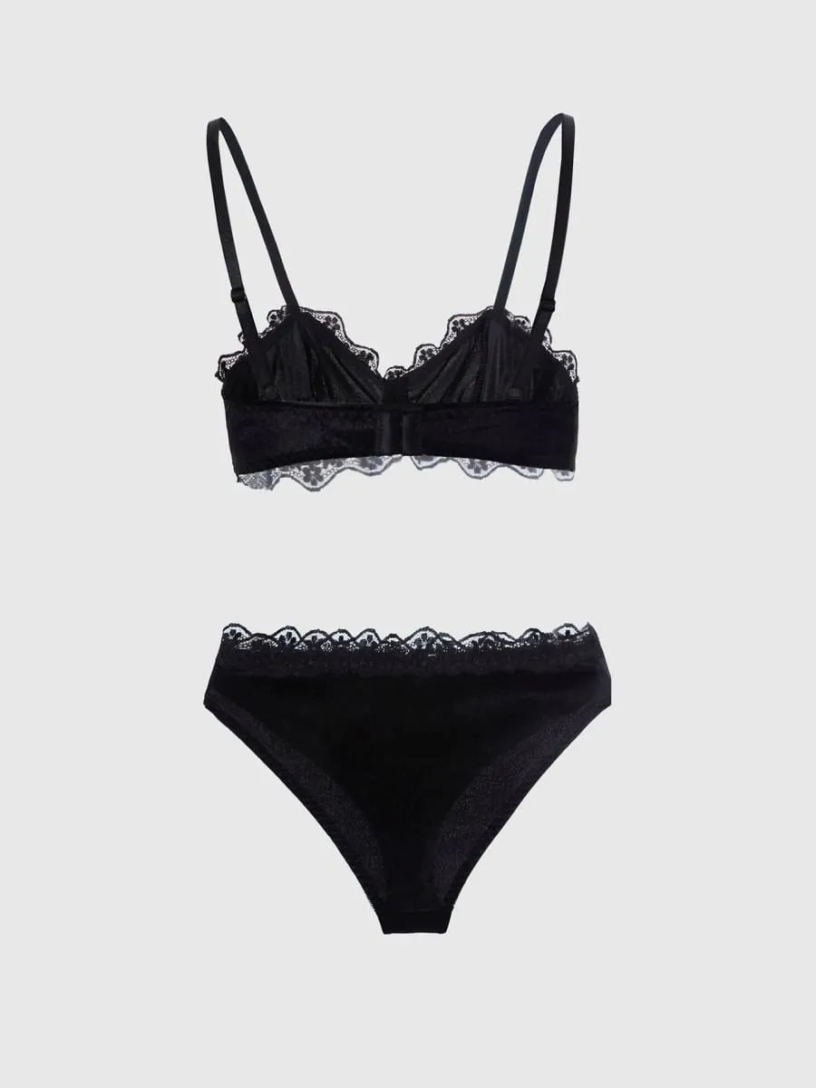Conjunto de lingerie de renda preta com alça ajustável inspirada no vintage, roupa íntima gótica para feminilidade ousada