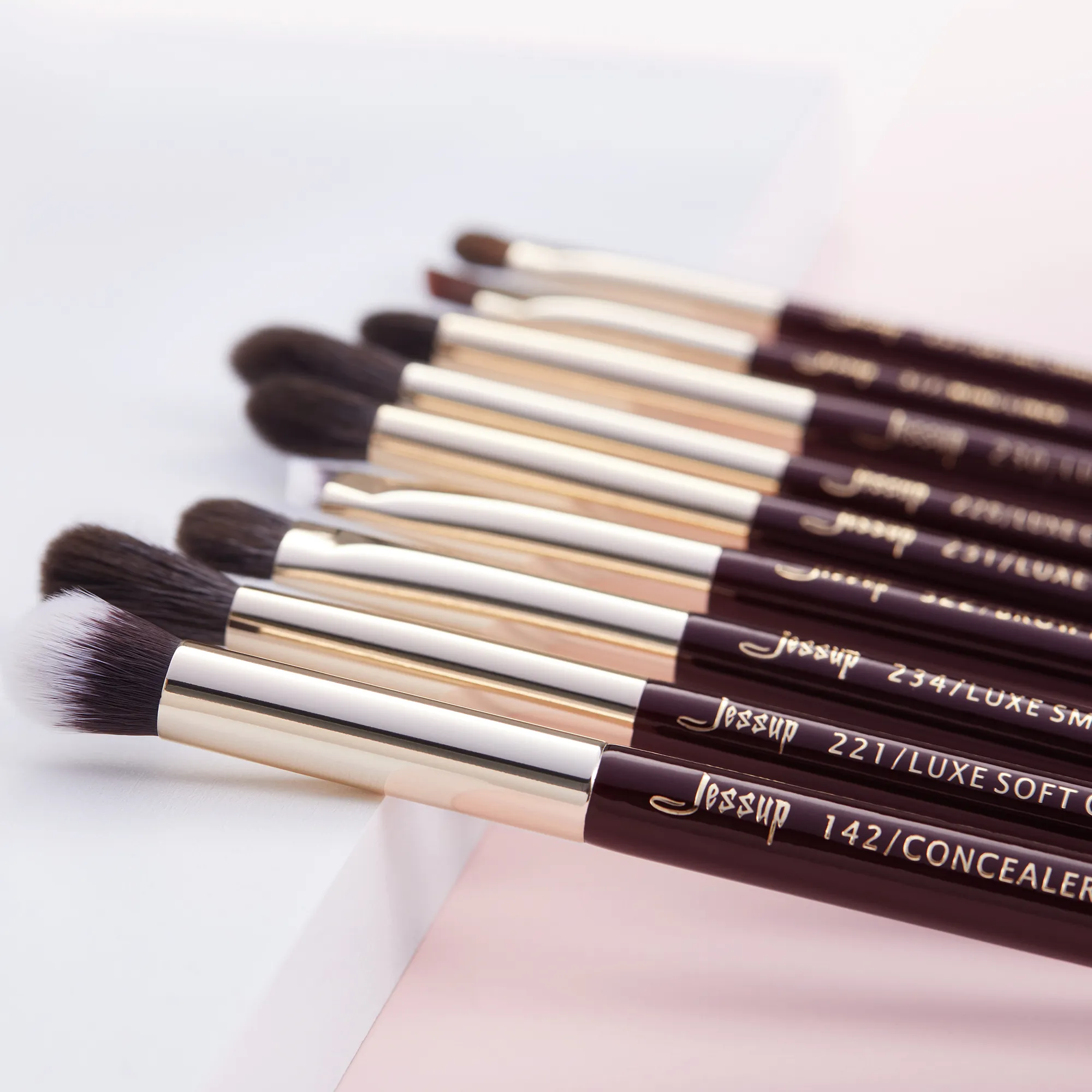 Jessup pincéis de maquiagem conjunto 15 pçs pincel de maquiagem profissional em pó sombra forro fundação blush mistura zinfandel/dourado