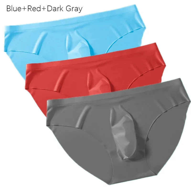 3PCS/lot Men's Ice Silk Briefs Ultra-thin Transparent Seamless Underpants 3D Pouch Sexy Quick Dry Breathable Underwear Panties