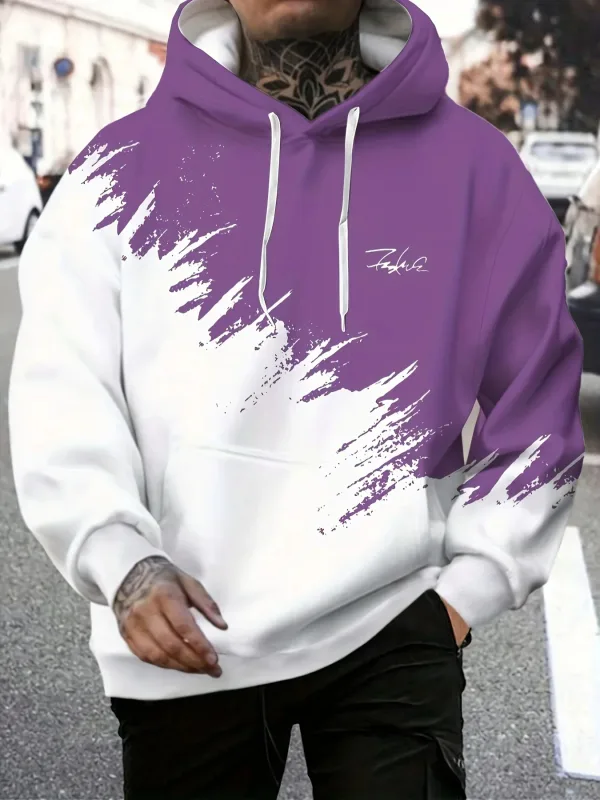 Mode Gradient Print Herre-hættetrøjer Sjove 3D-bogstavmønster Oversize sweatshirts Efterår og vinter Casual Pullover Mænd Tøj — image 4