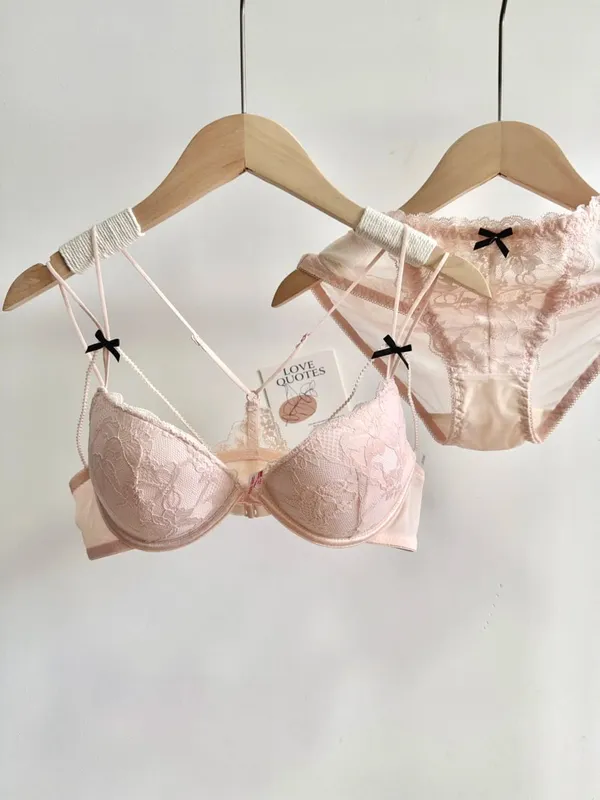 Mínimo romântico coquette laço frontal fecho conjunto de sutiã sem fio alças ultra finas beleza volta pequeno busto criar curvilíneo lookr moyisu