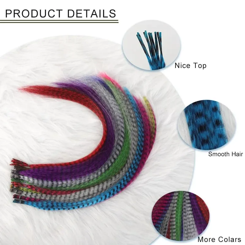 10-Piece Rainbow Synthetic Feather Extensions Multicolor 16-Inch Hair Add-ons Suitable for Women