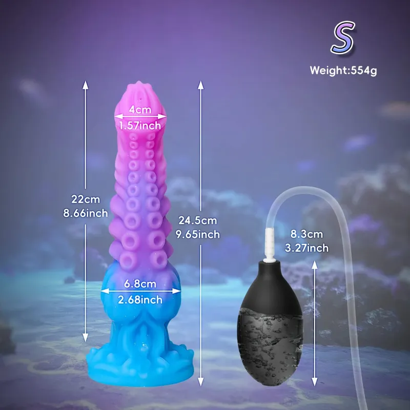 射精怪物假陽具柔軟矽膠陰莖充氣大結假陽具噴出強力吸盤迪克性玩具女式男式 18 歲以上