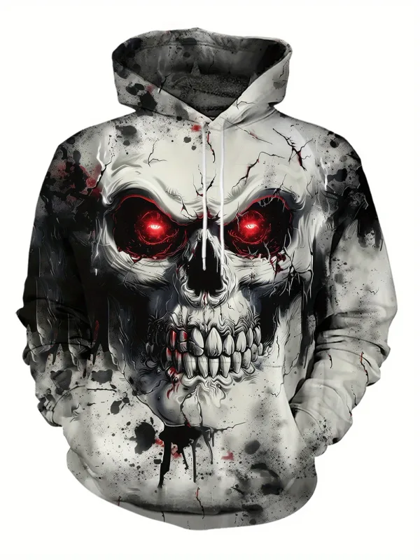 3D Printed Skull and Rose Sweatshirts Drawstring Sportwear Long Sleeved Tops Men's Hooded Hoodies Street Graphic Men's Clothing