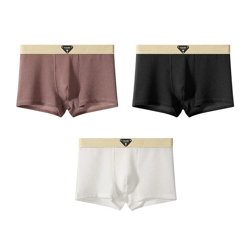 1/3 pçs masculino fresco gelo seda boxers shorts verão cetim-como sólida cuecas pele amigável malha respirável virilha roupa interior masculina