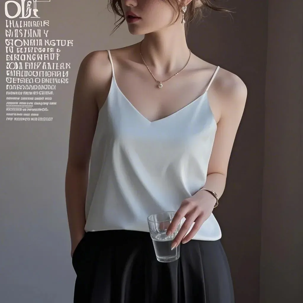 2026 Spaghetti Strap Top Women Halter V Neck Basic White Cami Sleeveless Satin Silk Tank Tops Women's Summer Camisole Crop Top — image 3