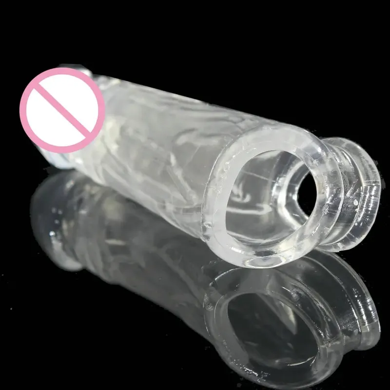 Preservativo retardante reutilizável, 2 anéis, ampliação transparente, impotência, extensão do pênis, manga peniana duradoura, produto sexual, brinquedos masculinos, vibrador