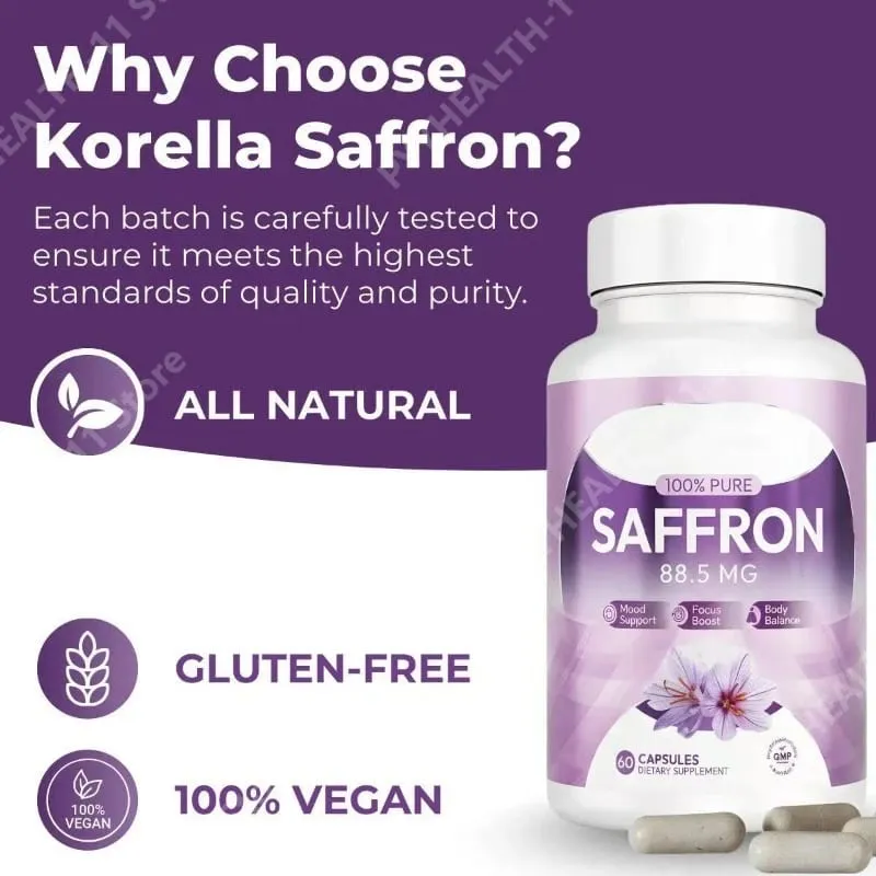 Cápsulas de açafrão 100%, 88,5mg, crocus sativus l, extrato de flor com crocin, extrato de planta natural, suplemento diário de saúde