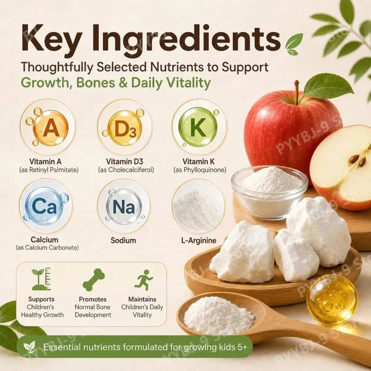 Gomas de suporte para crescimento de altura infantil com nutrição essencial para crescimento e multivitamínico apoia altura saudável e desenvolvimento ósseo